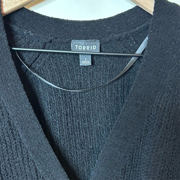 Torrid Chenille Cardigan Black Tan Brown Striped V-Neck Plus Size Sweater 1X - Picture 3 of 6